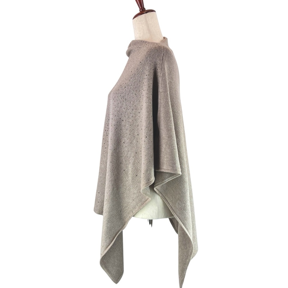 NEW Ming Wang Poncho Sweater Taupe Rhinestone Ombré Embellishment O/S NWT - Picture 3 of 15
